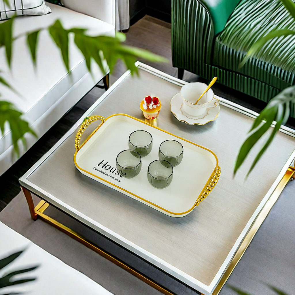 Platinum rectangular light luxury double-ear tray, home tea cup, popular tea plate, living room water cup, fruit plate, storage plate, suitable for other categories Application Scenario