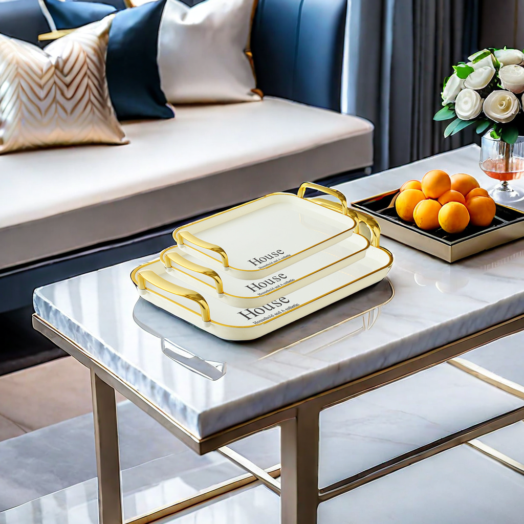 Platinum rectangular light luxury double-ear tray, home tea cup, popular tea plate, living room water cup, fruit plate, storage plate, suitable for other categories Item Picture