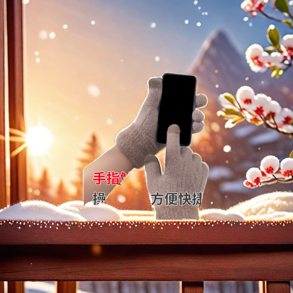 Winter Korean InS-style knitted woolen gloves for female students, essential for cycling, thickened and warm, double-layer design touch screen gloves wholesale, suitable for adult size Specification image