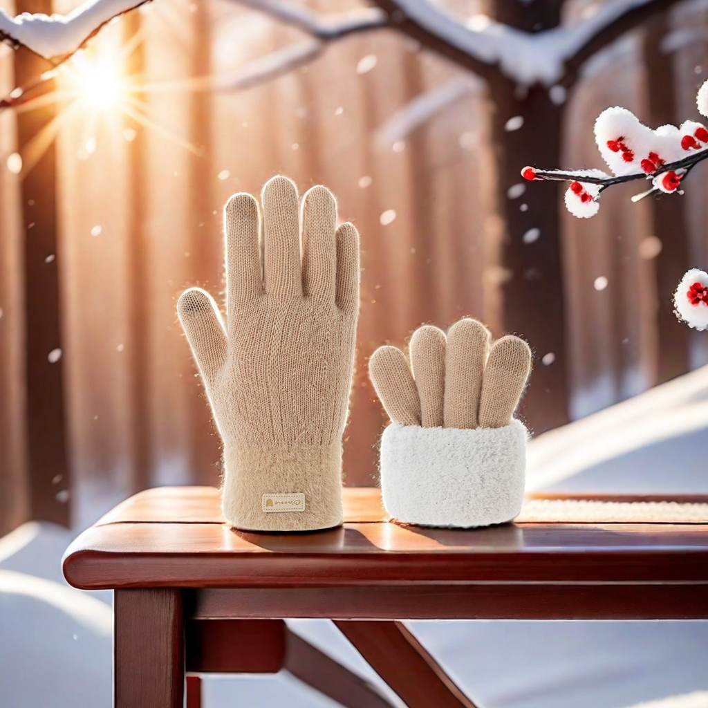 Winter Korean InS-style knitted woolen gloves for female students, essential for cycling, thickened and warm, double-layer design touch screen gloves wholesale, suitable for adult size Item Picture