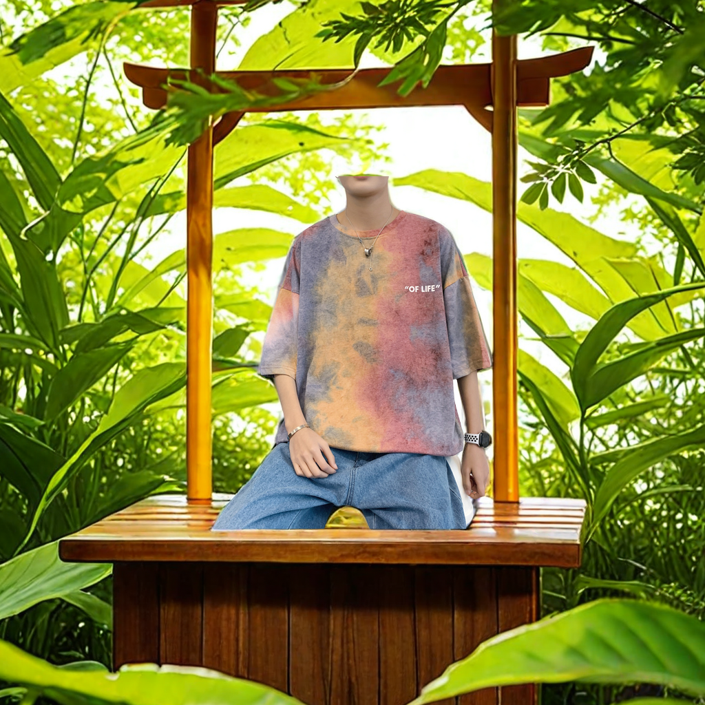 Japanese-style tie-dyed men's short-sleeved five-quarter and half-sleeved T-shirts, gradient color trendy brand ins couple loose T-shirts, tops and hoodies are available for selection
