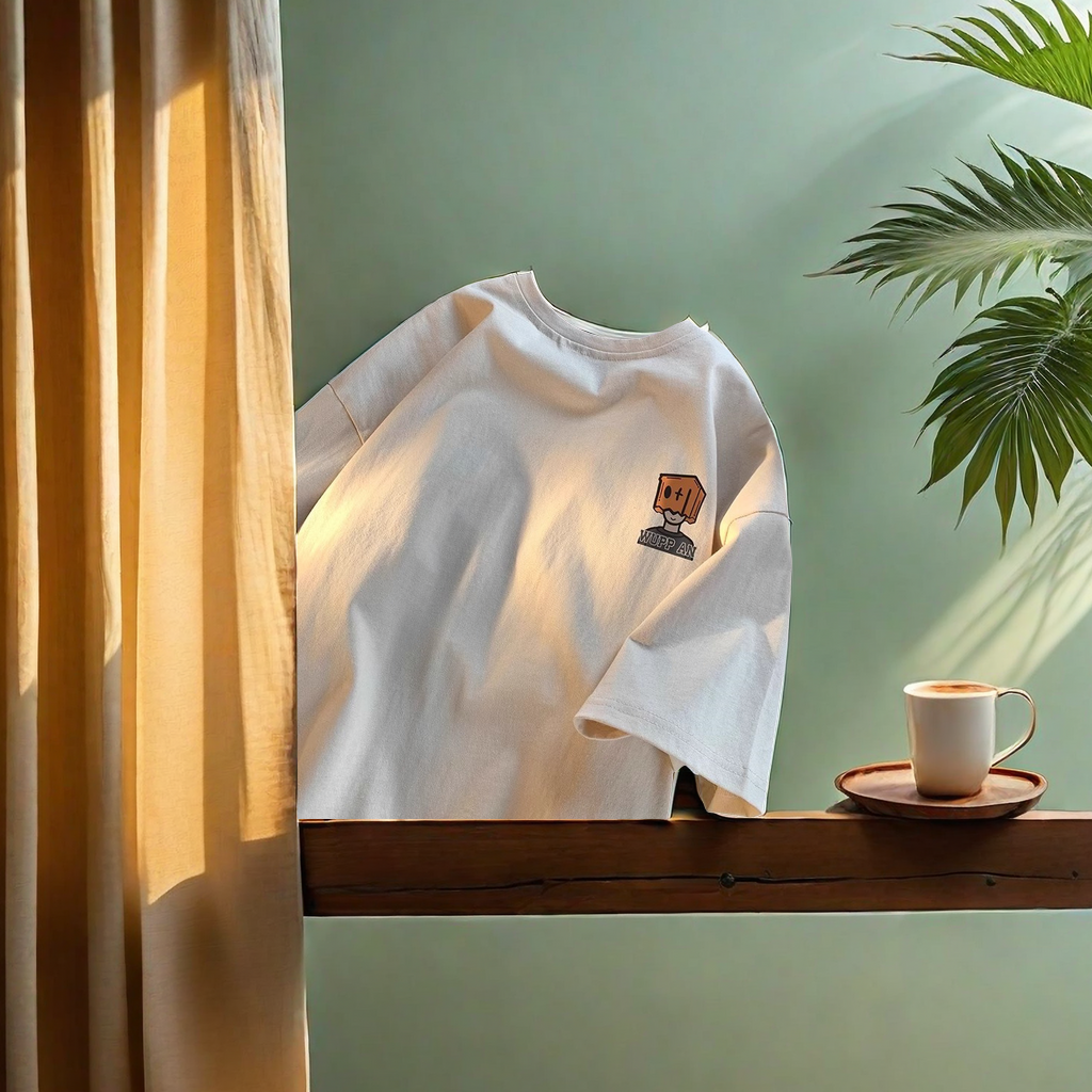 This is a trendy brand's heavyweight pure cotton oversized loose short-sleeved T-shirt for men. It's a versatile half-sleeved, comfortable, breathable and fashionable casual T-shirt for summer Application Scenario
