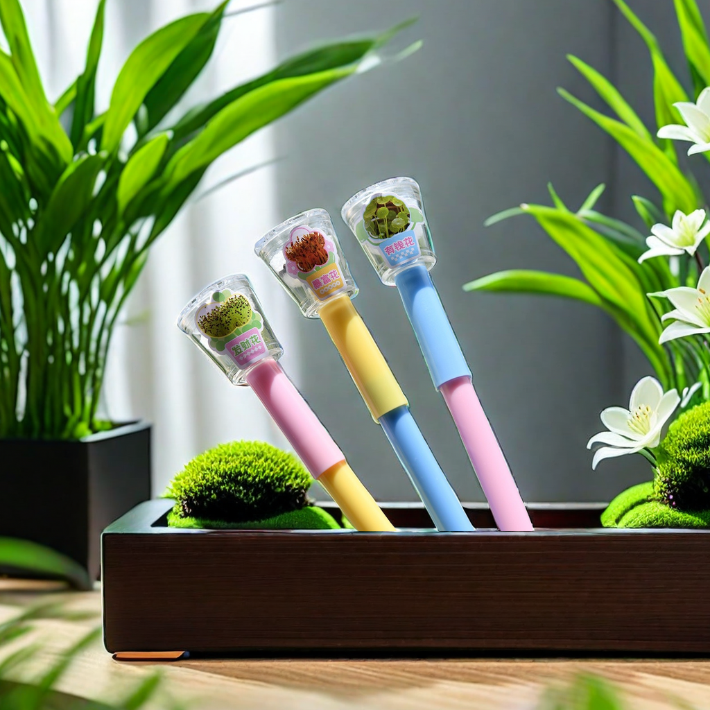Chenxi Creative DIY Mini potted Plant Grass Pen, Full Needle Black Gel Pen, Rich Flower Quick Wealth Flower Style Long grass Pen bring you endless creative fun Item Picture