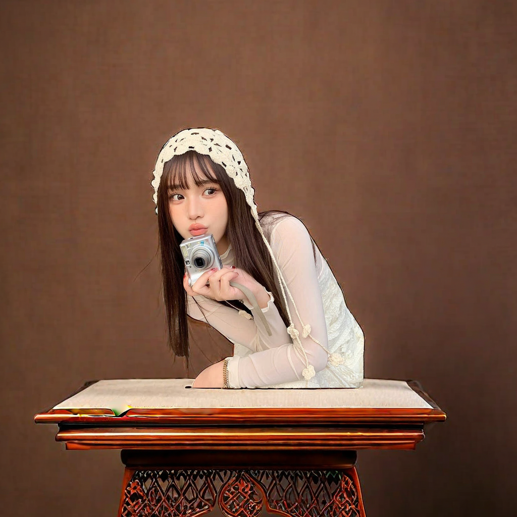 Bohemian-style hand-knitted flowered tassel headpiece hat with hollowed-out hook flower design, ethnic style, versatile hat for traveling in Yunnan, adult size Specification image