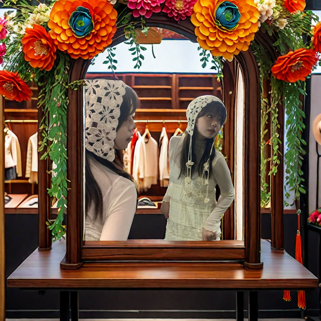 Bohemian-style hand-knitted flowered tassel headpiece hat with hollowed-out hook flower design, ethnic style, versatile hat for traveling in Yunnan, adult size Application Scenario