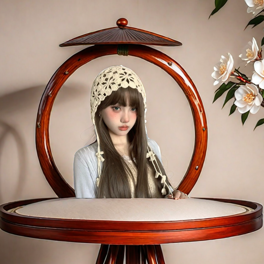 波西米亚风格手工针织花朵流苏包头帽 镂空钩花设计 民族风云南出游百搭帽子 成人尺寸