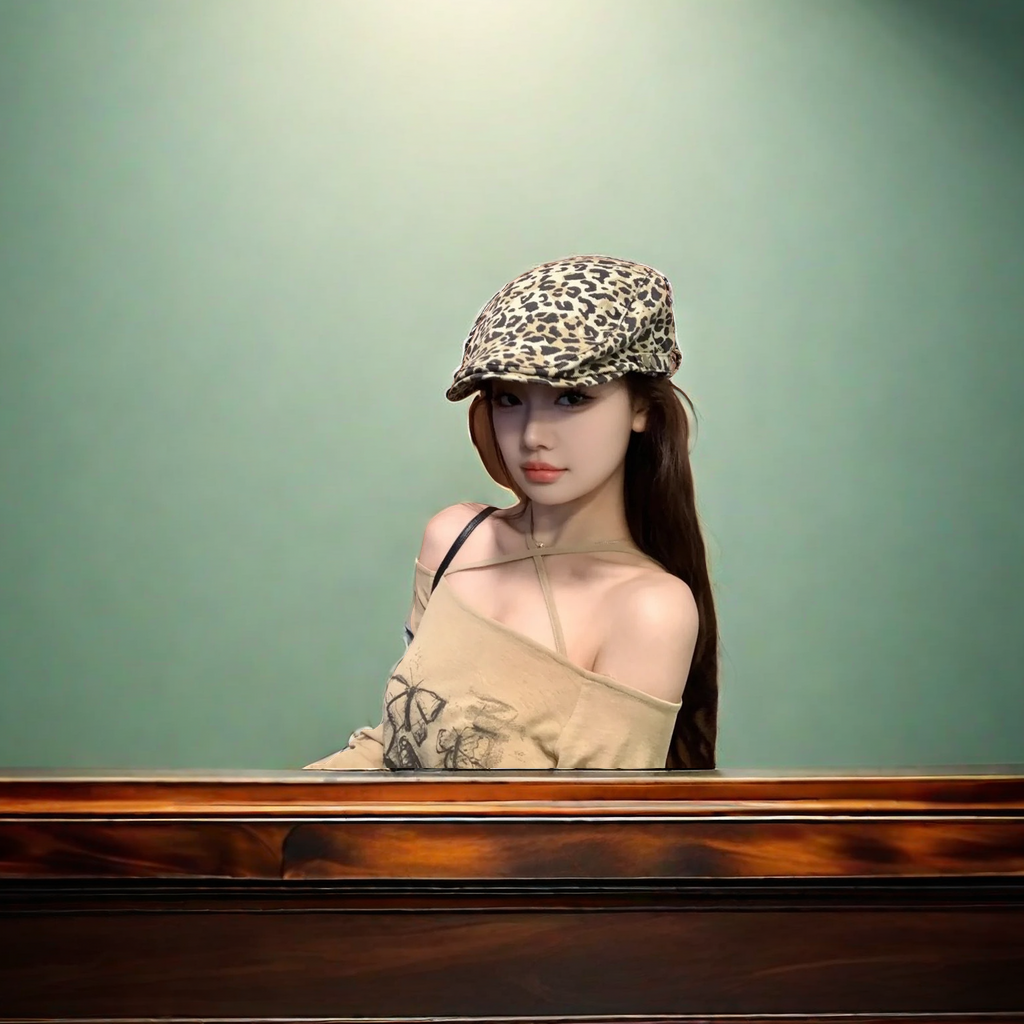 复古豹纹鸭舌帽女春夏天潮酷个性显脸小辣妹贝雷帽前进帽亚文化风格成人帽子