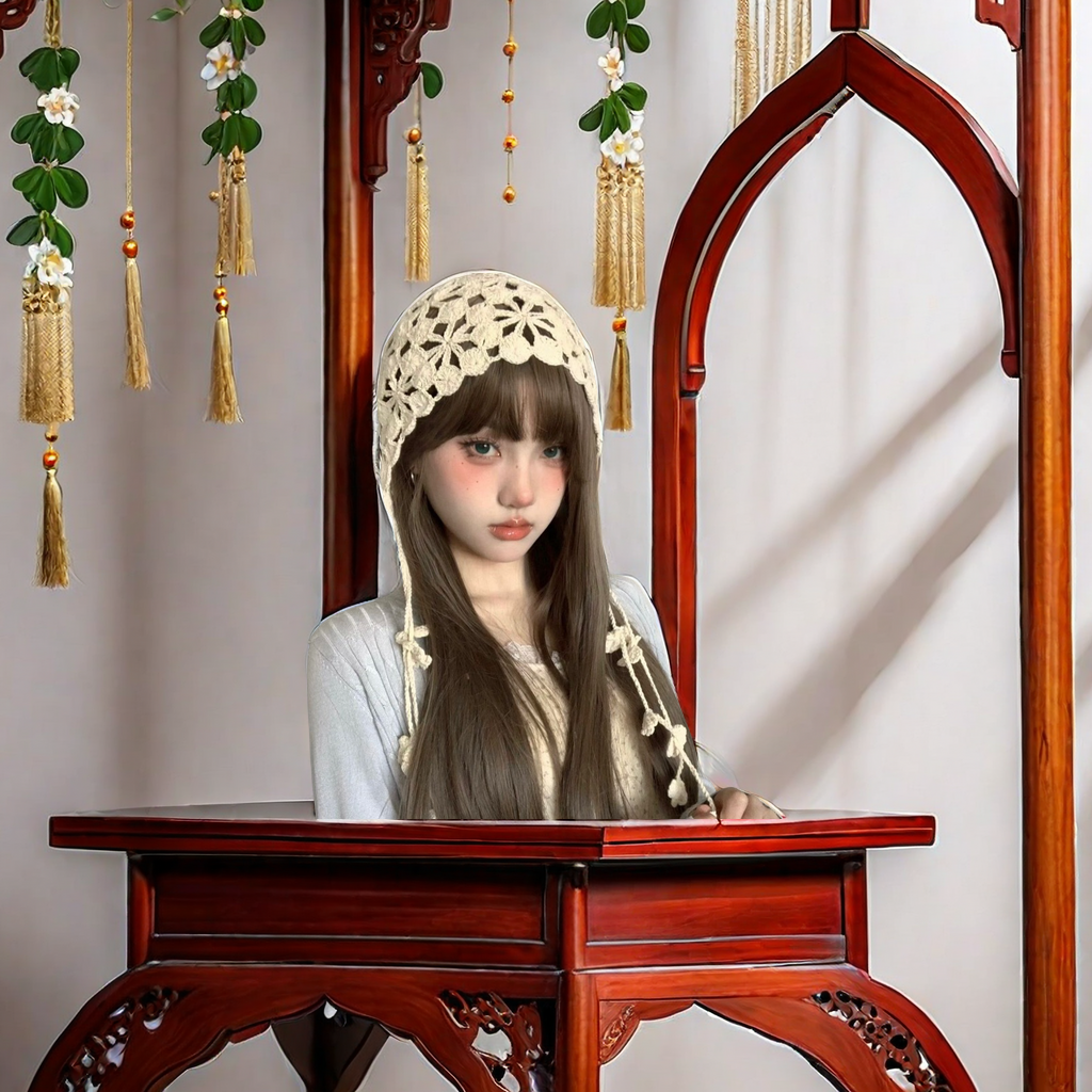 波西米亚风格手工针织花朵流苏包头帽 镂空钩花设计 民族风百搭头饰 云南出游必备 成人尺寸帽子