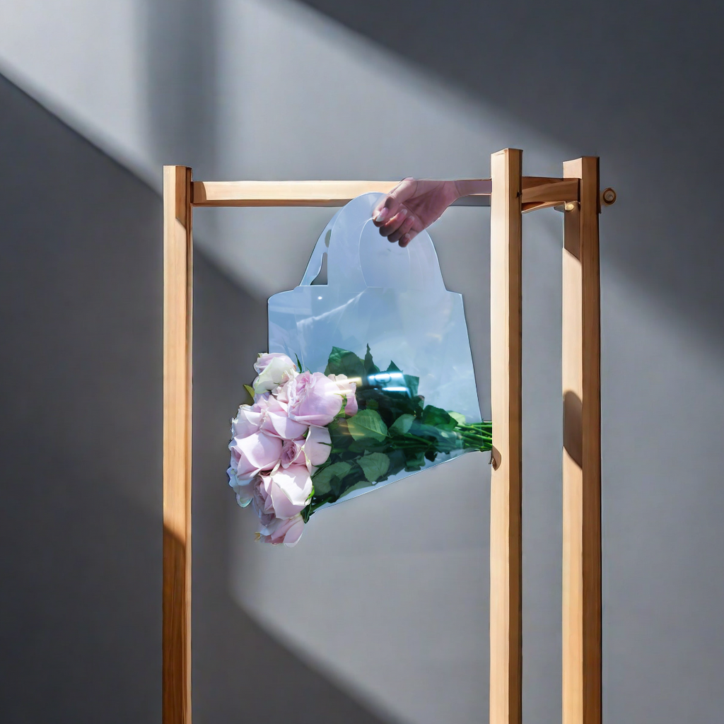 Medium-sized flower hand-held flower bag with transparent and simple design, Christmas gift, gift carrying bag, bouquet, floral art packaging bag, flower packaging, artistic taste details Picture