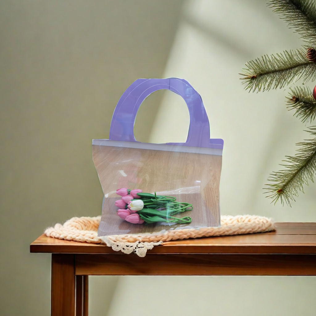 Medium-sized flower hand-held flower bag with transparent and simple design, Christmas gift, gift carrying bag, bouquet, floral art packaging bag, flower packaging, artistic taste Item Picture