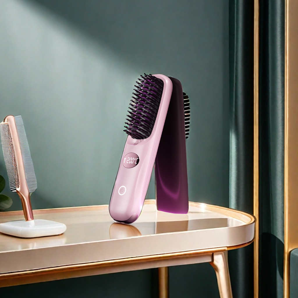 2024 New model of hair straightening comb with LCD display, USB charging, ceramic heating, electric comb, wireless portable hair curling and straightening all-in-one machine