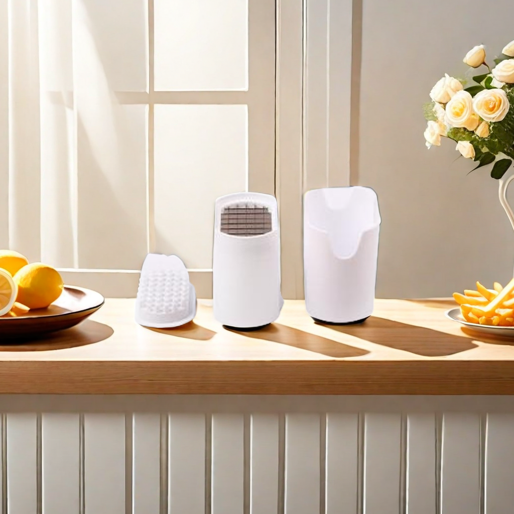 Creative TV product: White lightweight French fries and potato slicer, one-click operation, kitchen gadget, one-piece consignment, home kitchen wonder