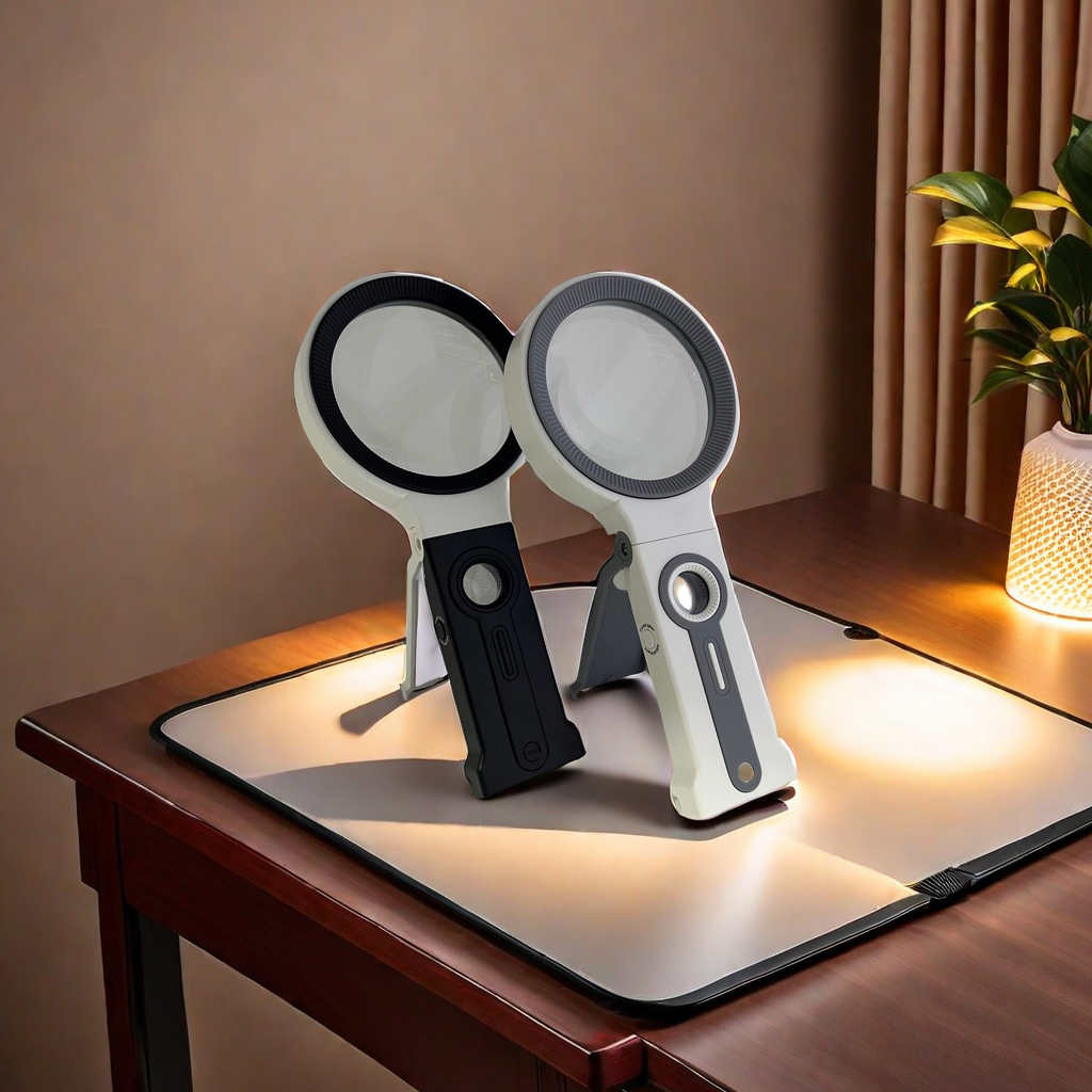 The new 7068AD handheld stand type high-definition high-magnification LED lamp magnifying glass features 32 lamp beads for bright and clear illumination. It is a gift magnifying glass with a light function
