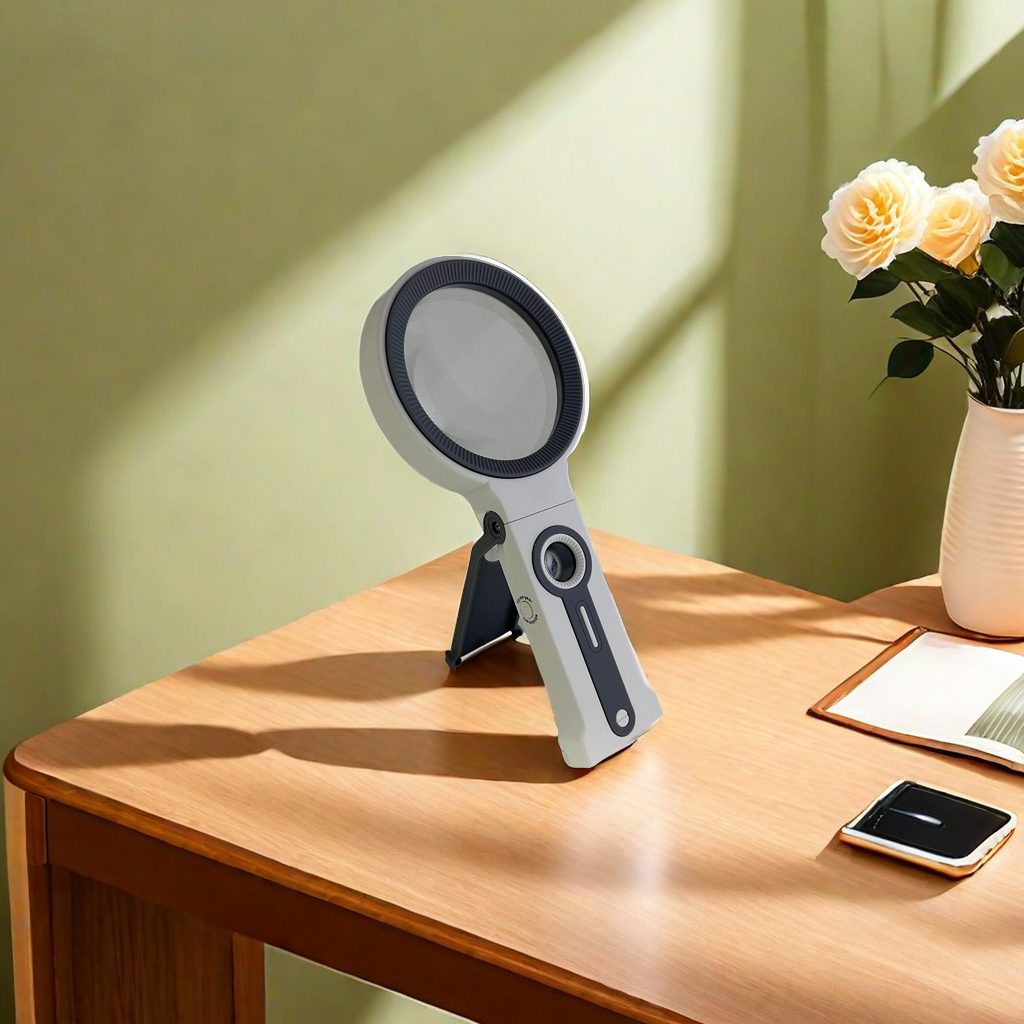 The new 7068AD handheld stand type high-definition high-magnification LED lamp magnifying glass features 32 lamp beads for bright and clear illumination. It is a gift magnifying glass with a light function details Picture