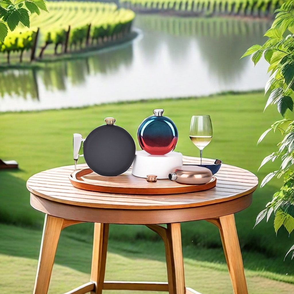 新款304不锈钢5盎司高颜值圆形酒壶 随身便携小酒壶户外旅行必备 现货白酒壶享受品酒时光