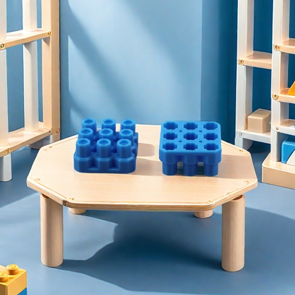 C9-303015 Soft blue three-row 9-column soft rubber building block accessories, octagonal building block design, universal building block toy, creative assembly, children's educational toy