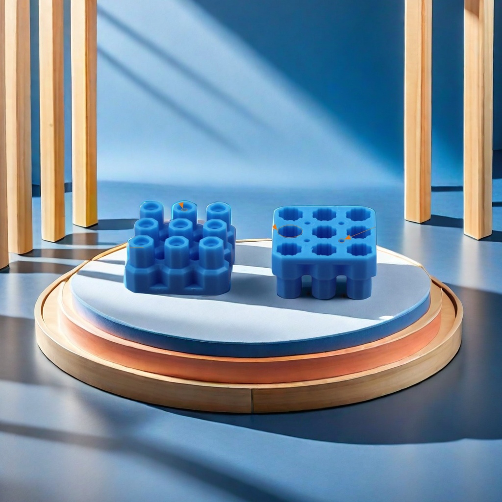 C9-303015 Soft blue three-row 9-column soft rubber building block accessories, octagonal building block design, universal building block toy, creative assembly, children's educational toy details Picture