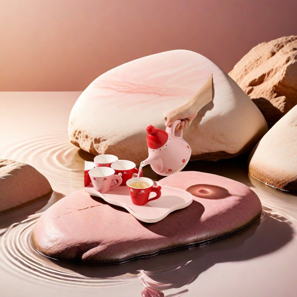 Red Pine Craft Fine Double Tea Set, Travel Packaging, Portable tea set, Exquisite Ceramic Tea set, Pleasing to the eye, Enjoy tea art tea set