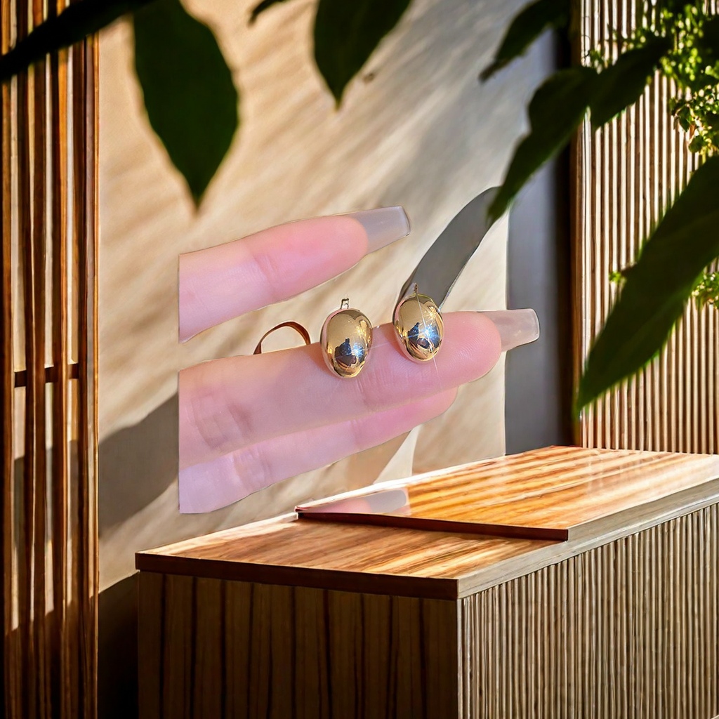 Real gold electroplated silver needle bean earrings, Instagram-worthy metal style stud earrings, 2024 new trendy and versatile earrings Specification image