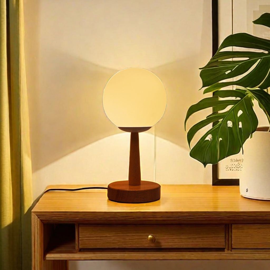 Nordic Solid Wood Remote Control Nightlight Creative Decoration Desk Bedside Lamp Small Glass Lamp Suitable For Bedroom Study Sleep Lamp To Provide Comfortable Light details Picture