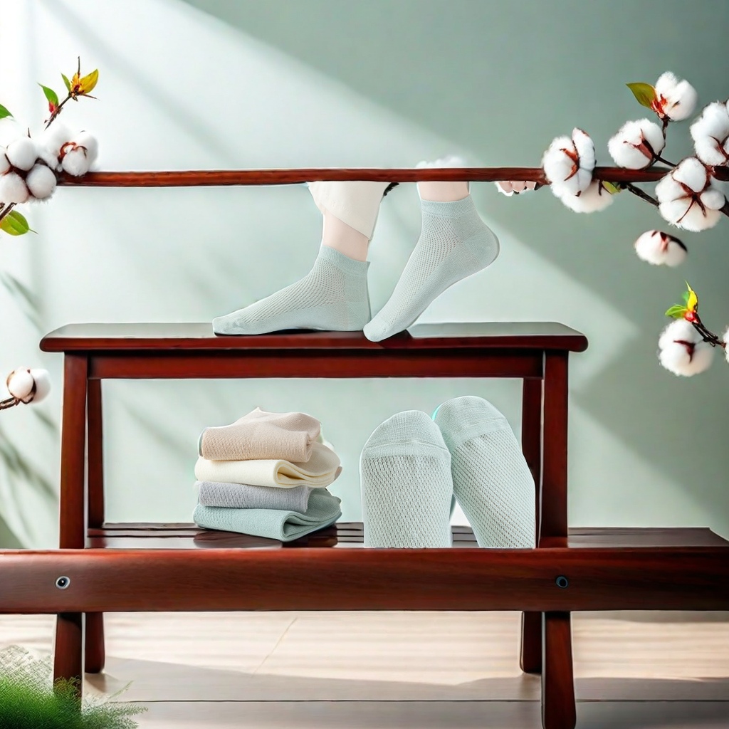 Pure cotton women's short socks for spring and summer, thin mesh, breathable, casual, sporty, sweat-absorbing and odor-proof. Wholesale of Zhuji socks, carefully selected high-quality cotton socks for spring and summer in Zhuji Application Scenario