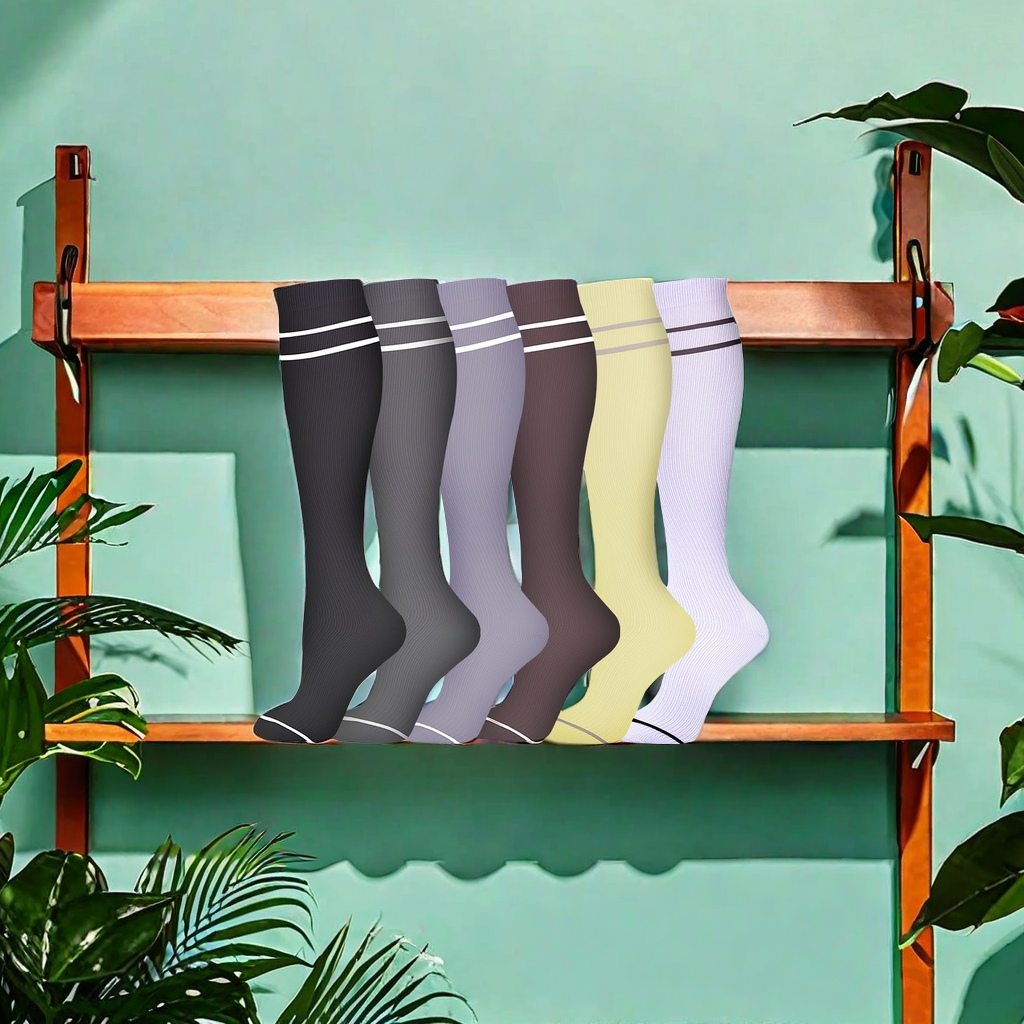 Amazon cross-border men's and women's same compression socks, gradient striped long leg stockings, pressure socks, outdoor fitness and running sports, high elasticity, comfortable and breathable details Picture