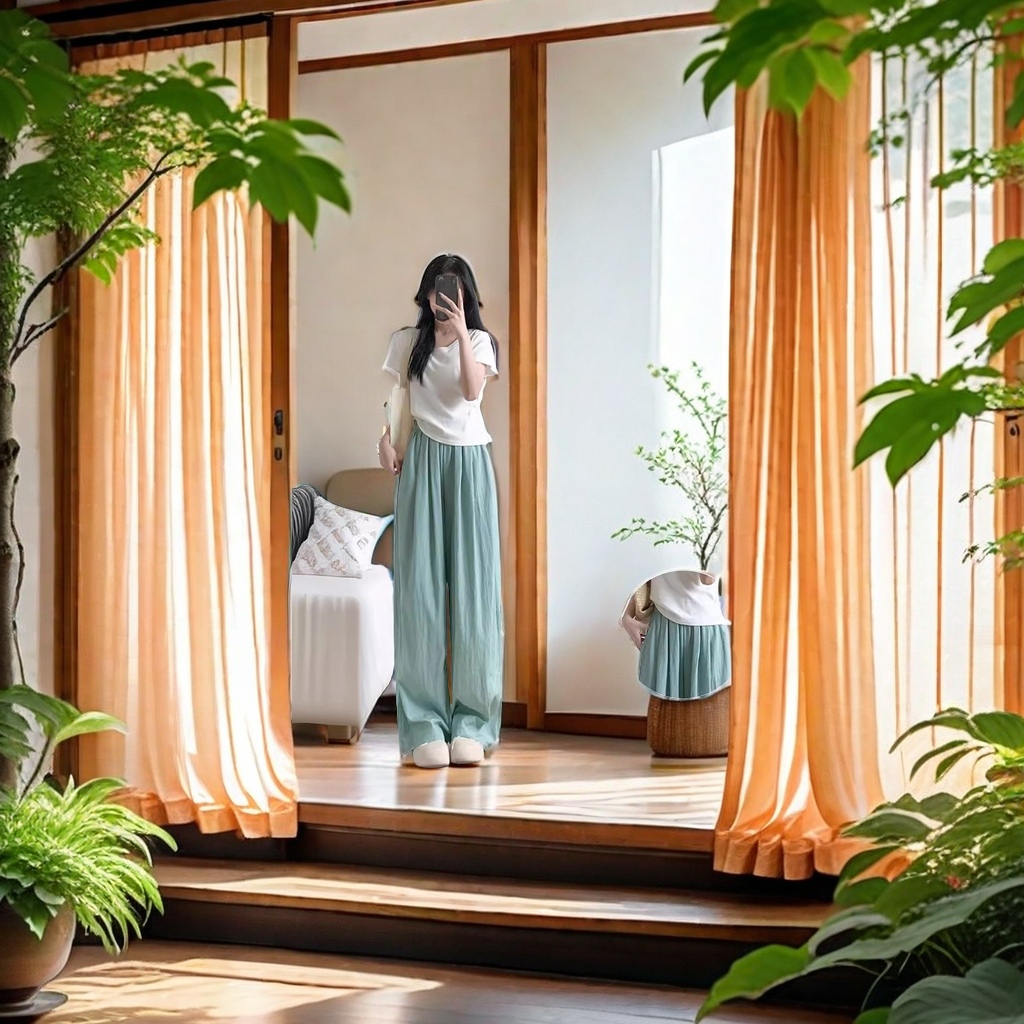 2024 New Spring and autumn ice silk apricot wide-leg pants, Yamamoto high-waisted, drape, petite Japanese laid-back style women's summer casual pants details Picture