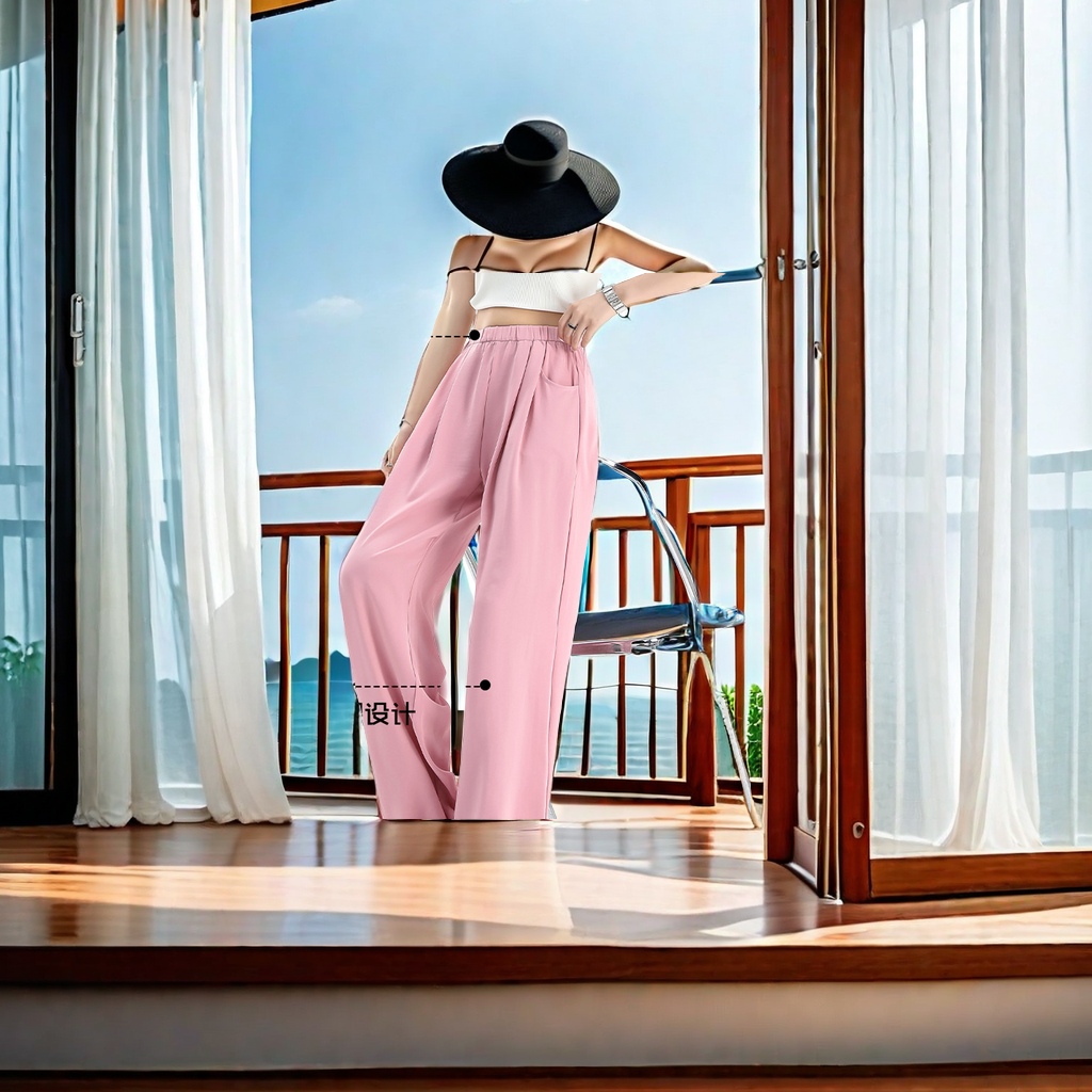 The ice silk pants for women have a laid-back summer style with wide-leg design and a strong sense of drape. The long pants are relaxed and casual, with a solid color thin casual pants for women Specification image