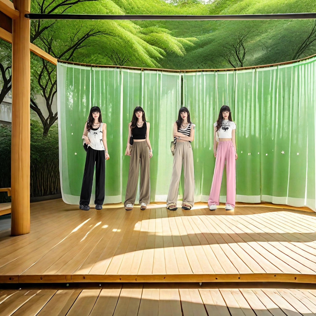 The ice silk pants for women have a laid-back summer style with wide-leg design and a strong sense of drape. The long pants are relaxed and casual, with a solid color thin casual pants for women Application Scenario