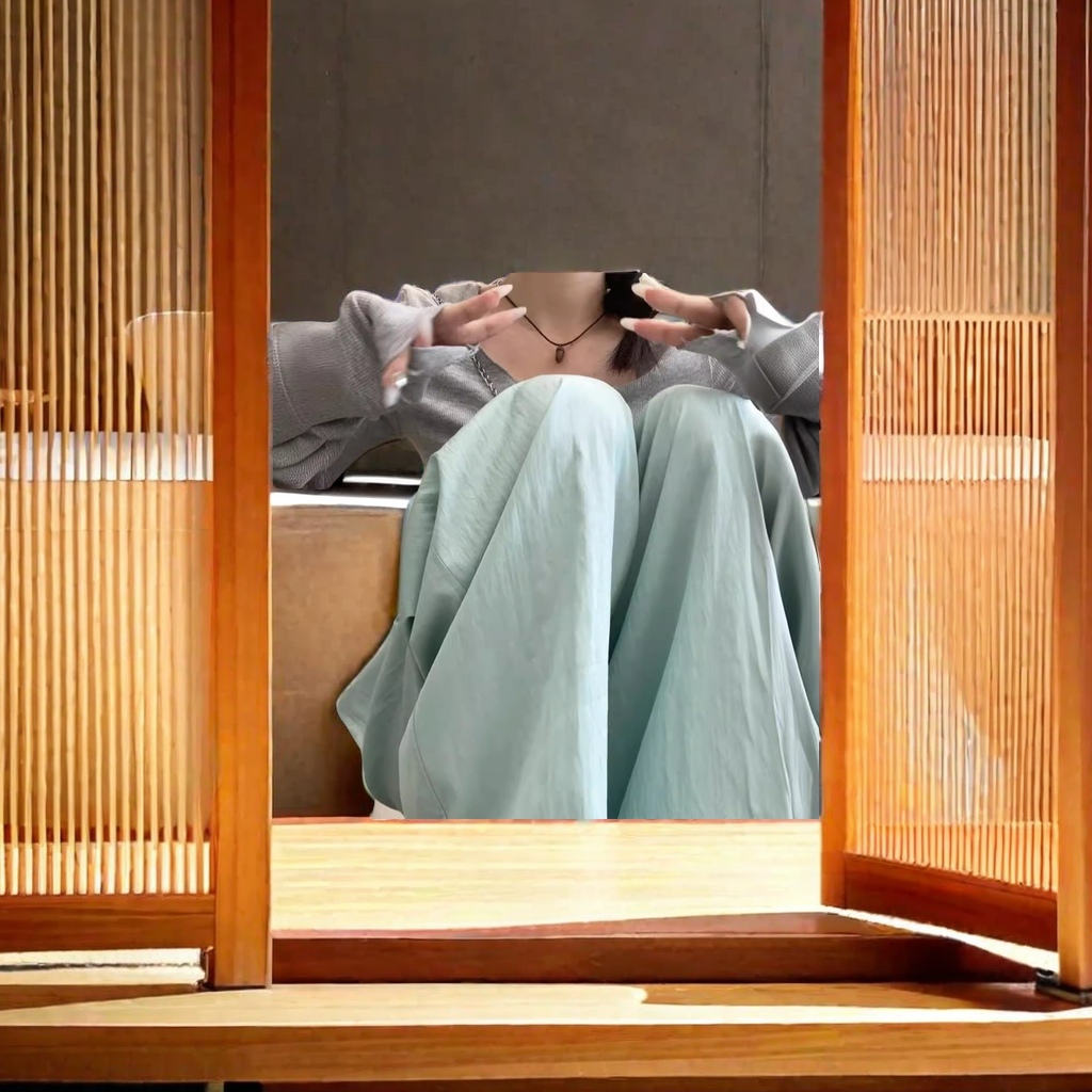 2024新款春秋冰丝山本高腰垂感小个子日系慵懒杏色阔腿裤 女夏季休闲裤潮流舒适