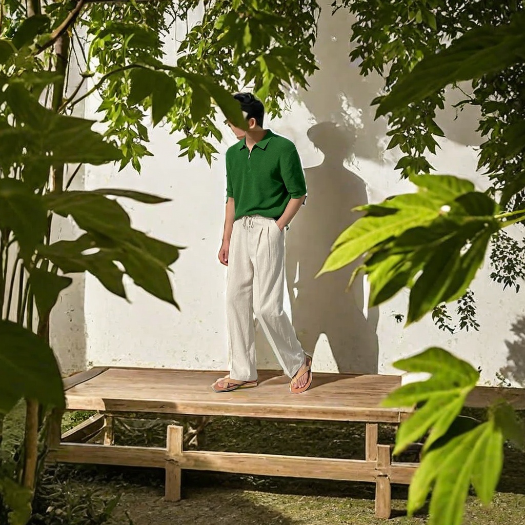 MYQ品牌夏季新款男士亚麻休闲裤 韩版宽松高街阔腿长裤 棉麻纯色直筒裤子 适合运动休闲两用