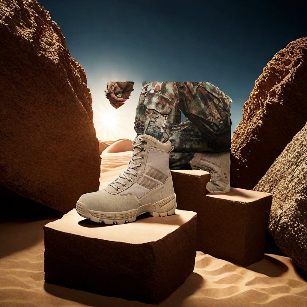 New Leather High-Top Outdoor Adventure Desert Boots Cross-Border Professional Mountain Training Combat Boots Work Boots Wear Resistance To Slip Other Categories