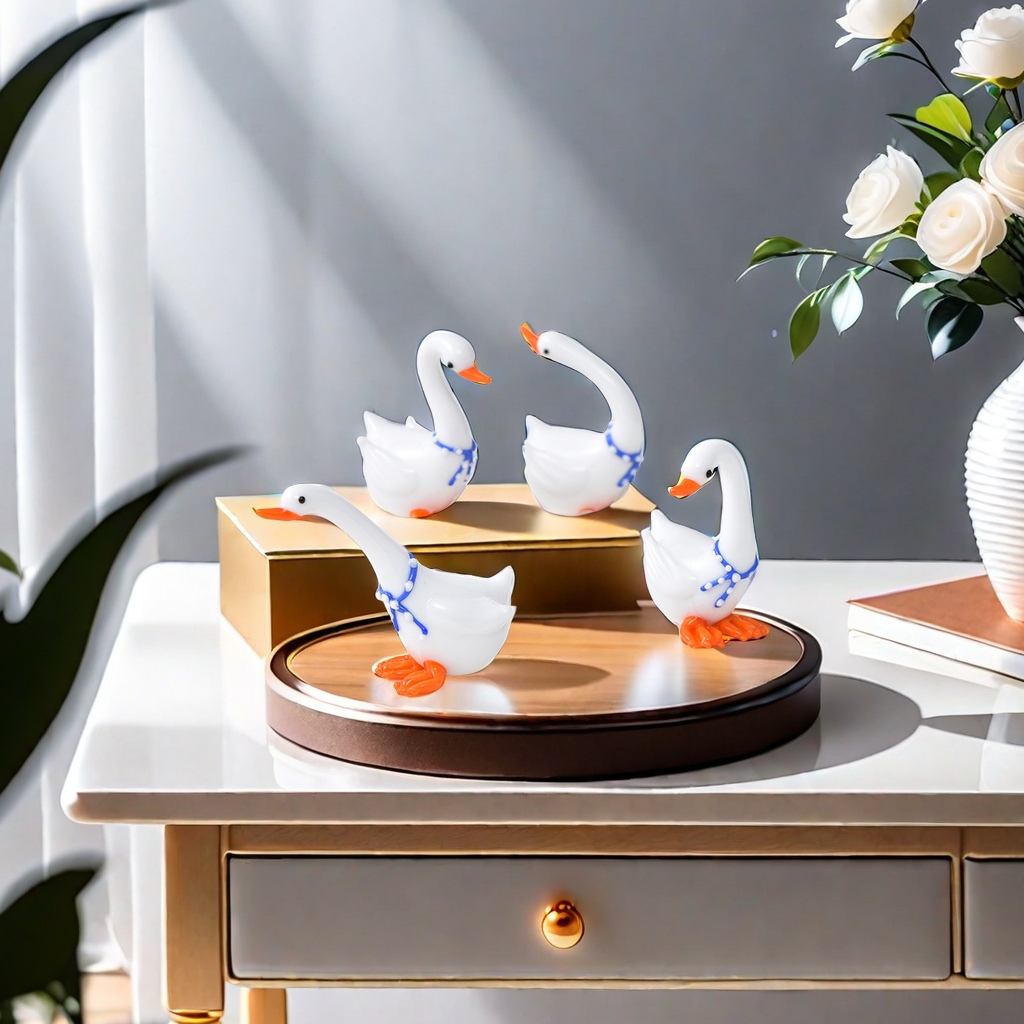 New White Swan Handcrafted Glass Decorative Cup Lid, Creative Home Decoration, Cute Animal Handicrafts On The Table, Exquisite Home Embellishment
