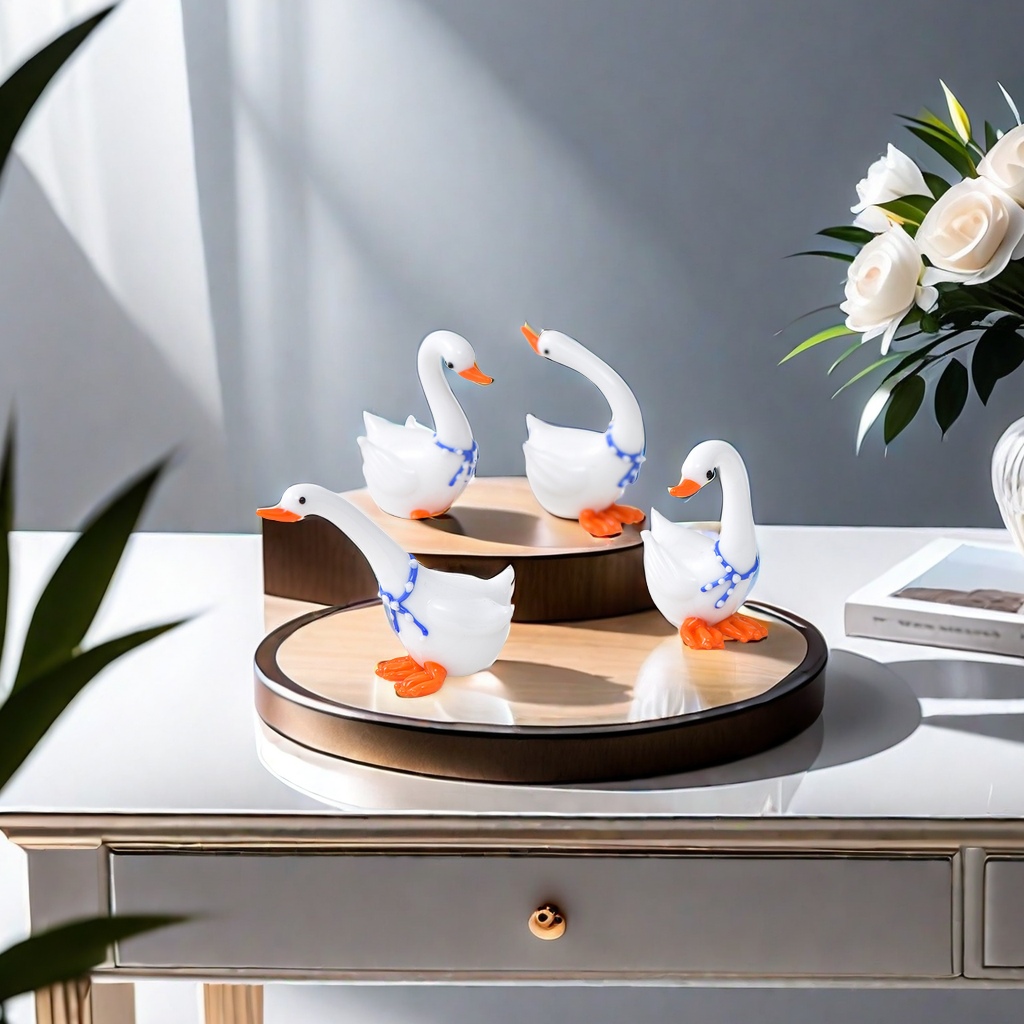 New White Swan Handcrafted Glass Decorative Cup Lid, Creative Home Decoration, Cute Animal Handicrafts On The Table, Exquisite Home Embellishment Application Scenario