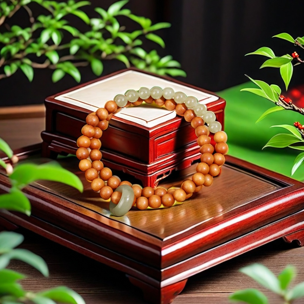 国潮青山黛复古芭比檀文玩双圈佛珠盘玩手饰品 和田玉跑环手串 国潮风格 精致手链 玉石手串