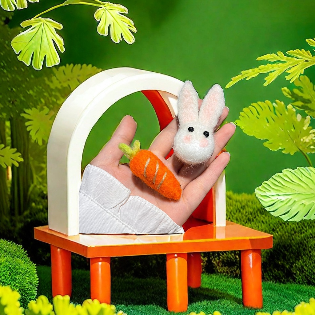 跨境新款羊毛毡胡萝卜小兔子儿童发卡头饰 可爱女兔年衣帽胸针配件 毛绒玩具礼品