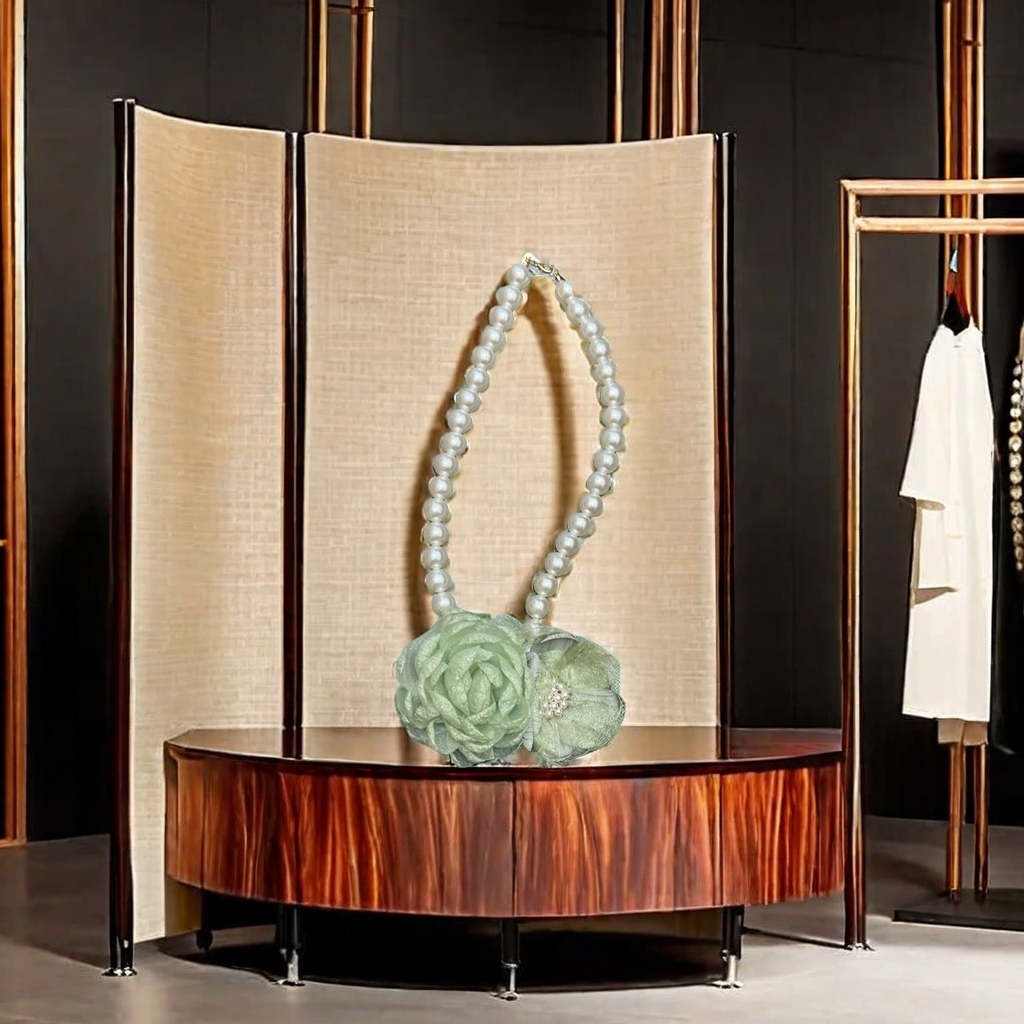 珍珠项链手工编织花形吊坠 高档时尚女士首饰礼物 优雅气质配饰