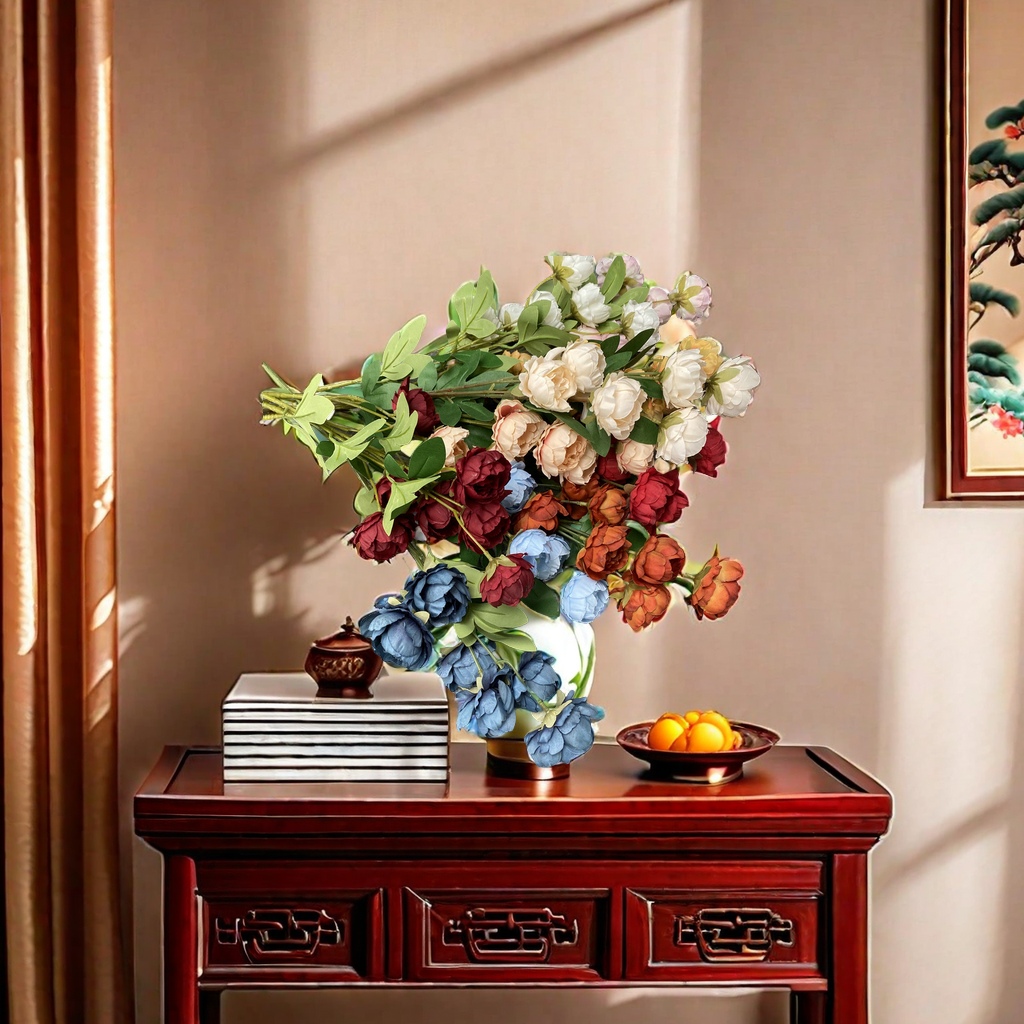 新款6头玲珑牡丹仿真花束 家居婚庆酒店摄影装饰道具 牡丹花束假花 仿真植物生态美观