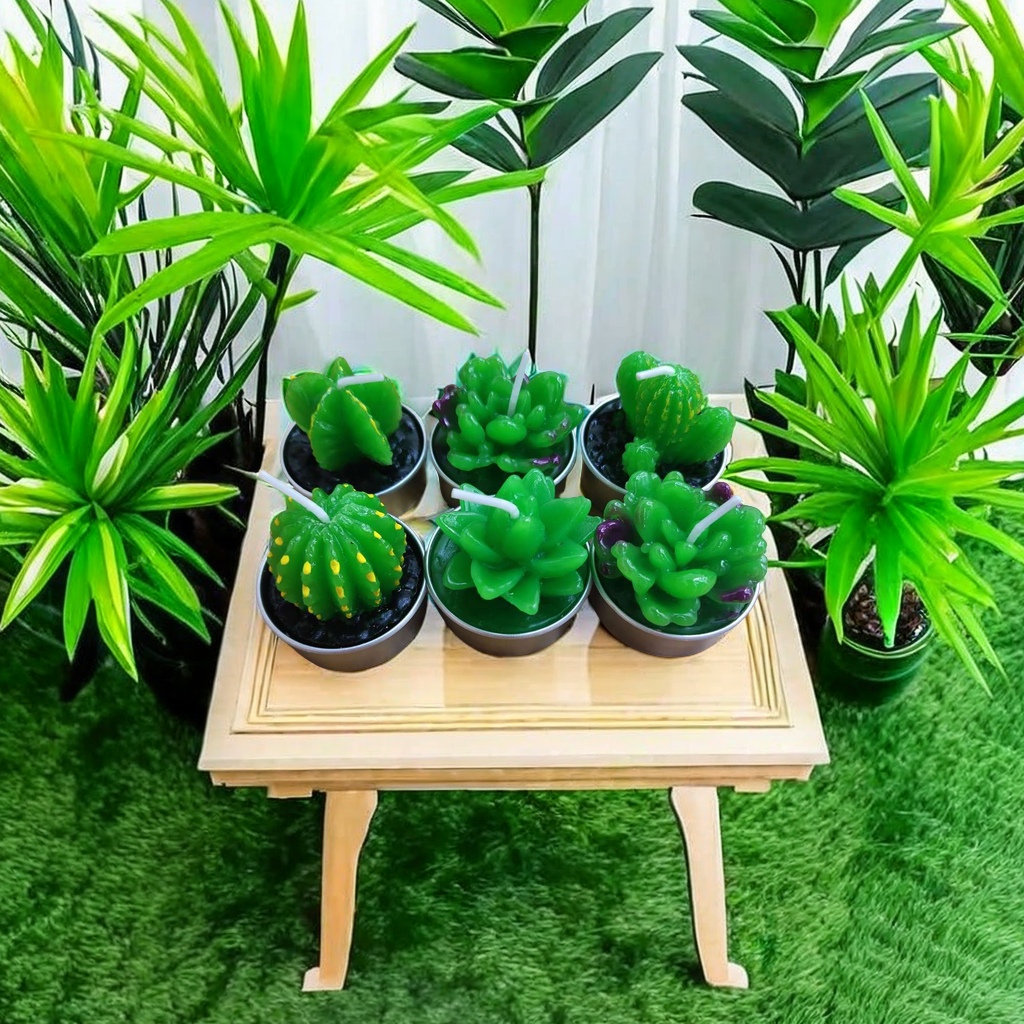 Creative succulent green plant candle ornaments, simulated cactus birthday party small candles, desktop landscape potted plants to beautify the space, other categories selected details Picture