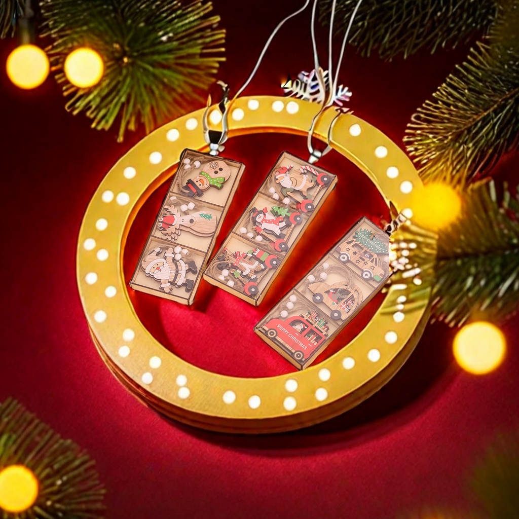 New Christmas decoration items: Cartoon Santa Claus wooden pendant set, car Christmas tree decoration accessories, fashionable and trendy, other categories