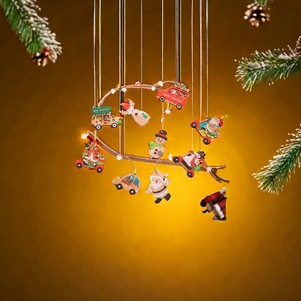 New Christmas decoration items: Cartoon Santa Claus wooden pendant set, car Christmas tree decoration accessories, fashionable and trendy, other categories details Picture