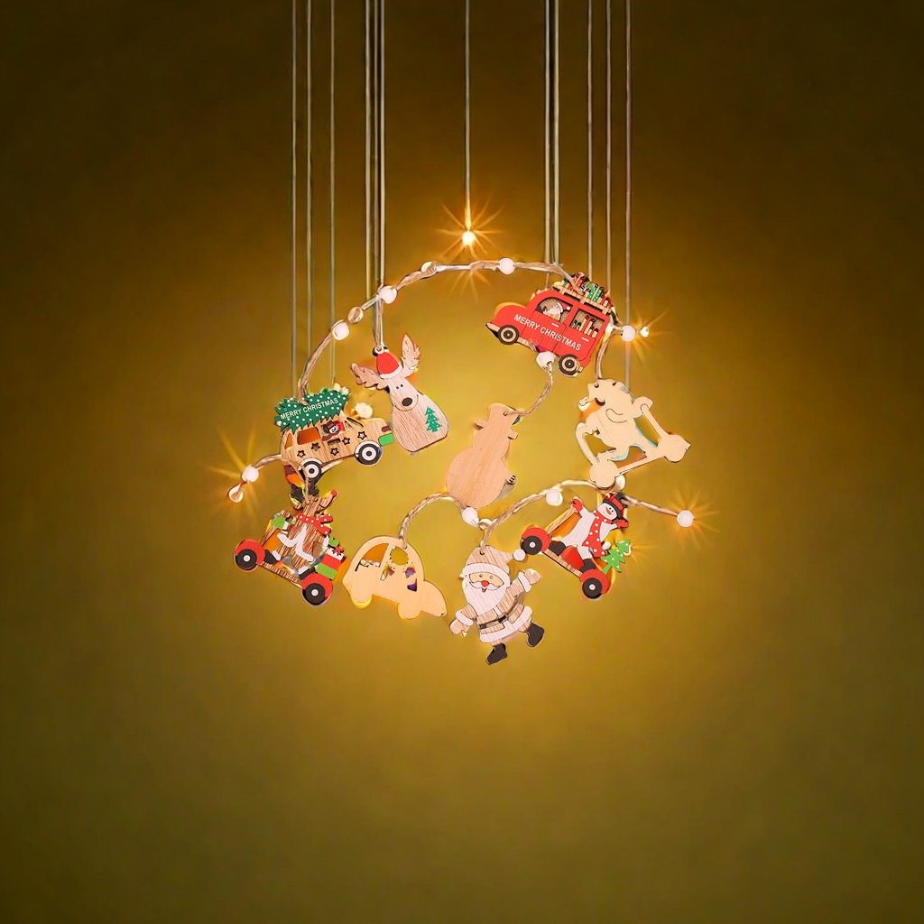 New Christmas decoration items: Cartoon Santa Claus wooden pendant set, car Christmas tree decoration accessories, fashionable and trendy, other categories Specification image