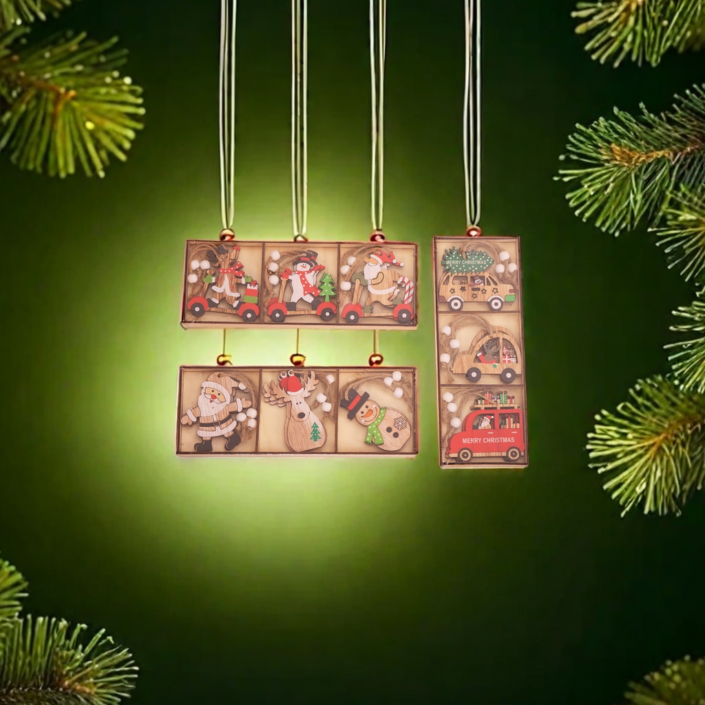 New Christmas decoration items: Cartoon Santa Claus wooden pendant set, car Christmas tree decoration accessories, fashionable and trendy, other categories Item Picture