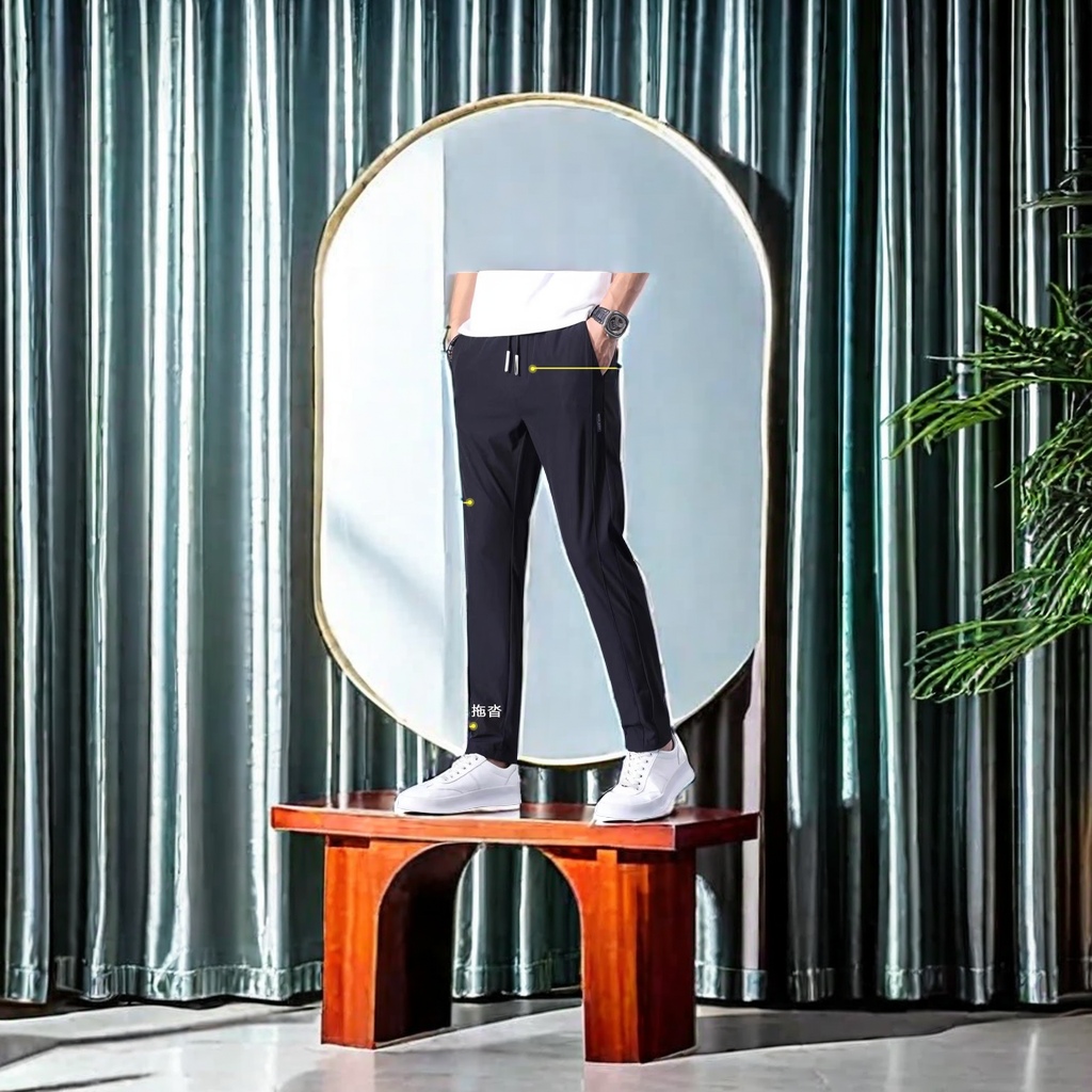 Less men's casual pants ice silk material Korean version of large size trend straight leg pants foreign trade supply spot wholesale sports pants fashion and comfort details Picture