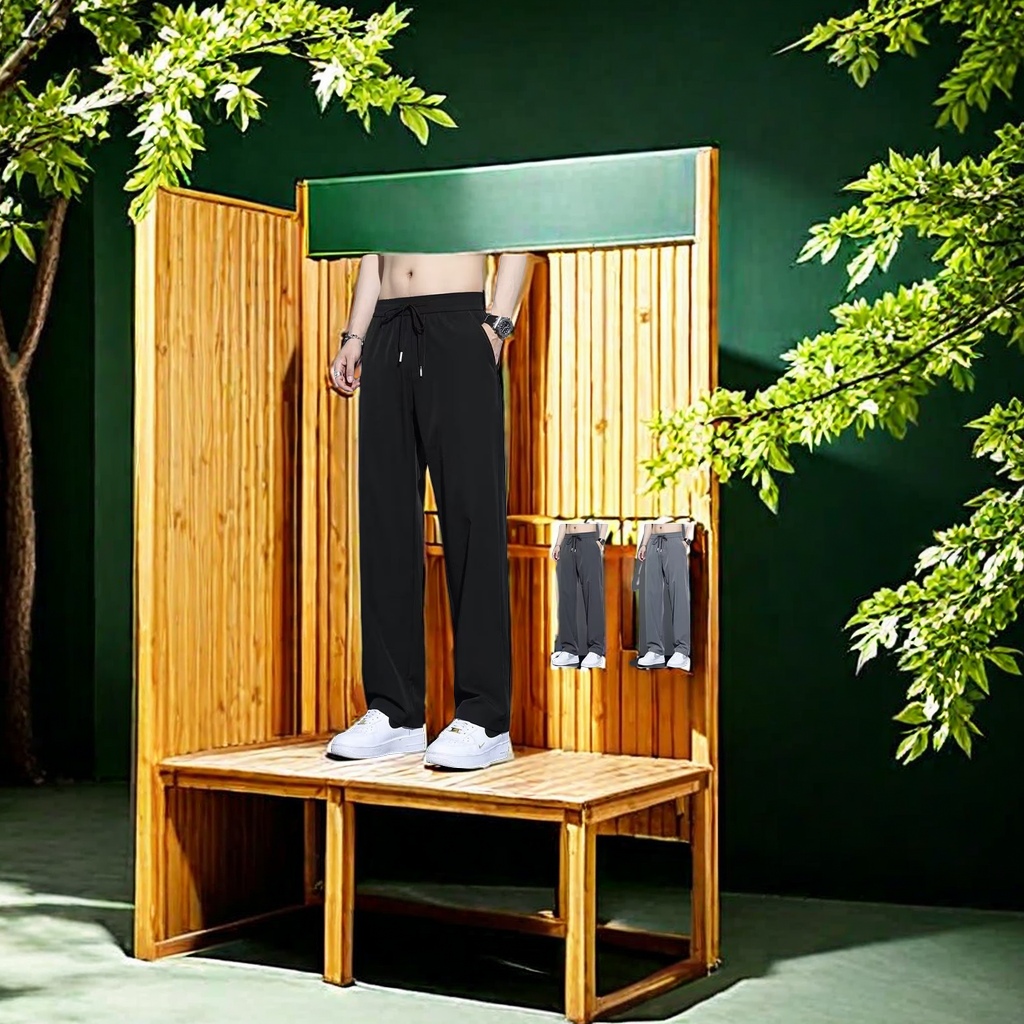 Spring and summer men's ice silk thin casual pants slim Korean straight leg sports pants loose spring and autumn men's sports pants light breathable full figure