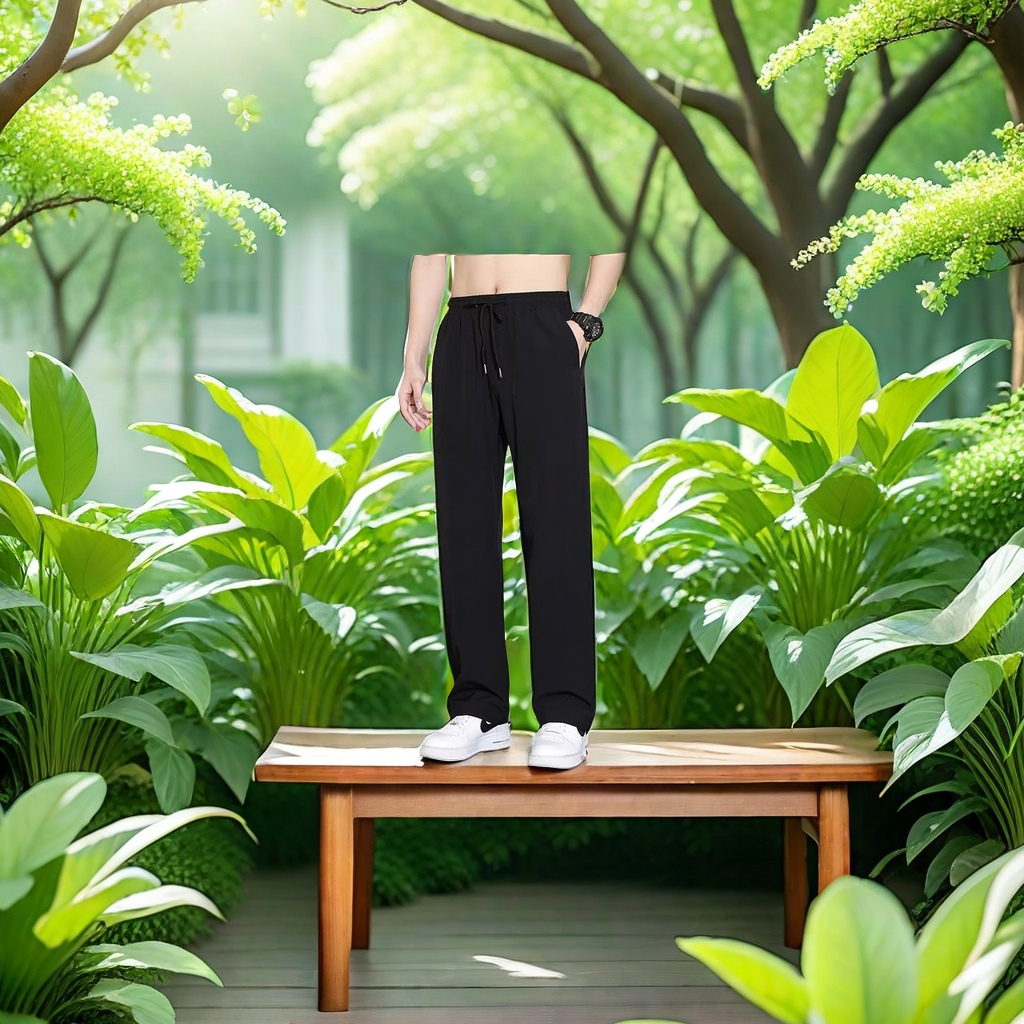 Spring and summer men's ice silk thin casual pants slim Korean straight leg sports pants loose spring and autumn men's sports pants light breathable details Picture