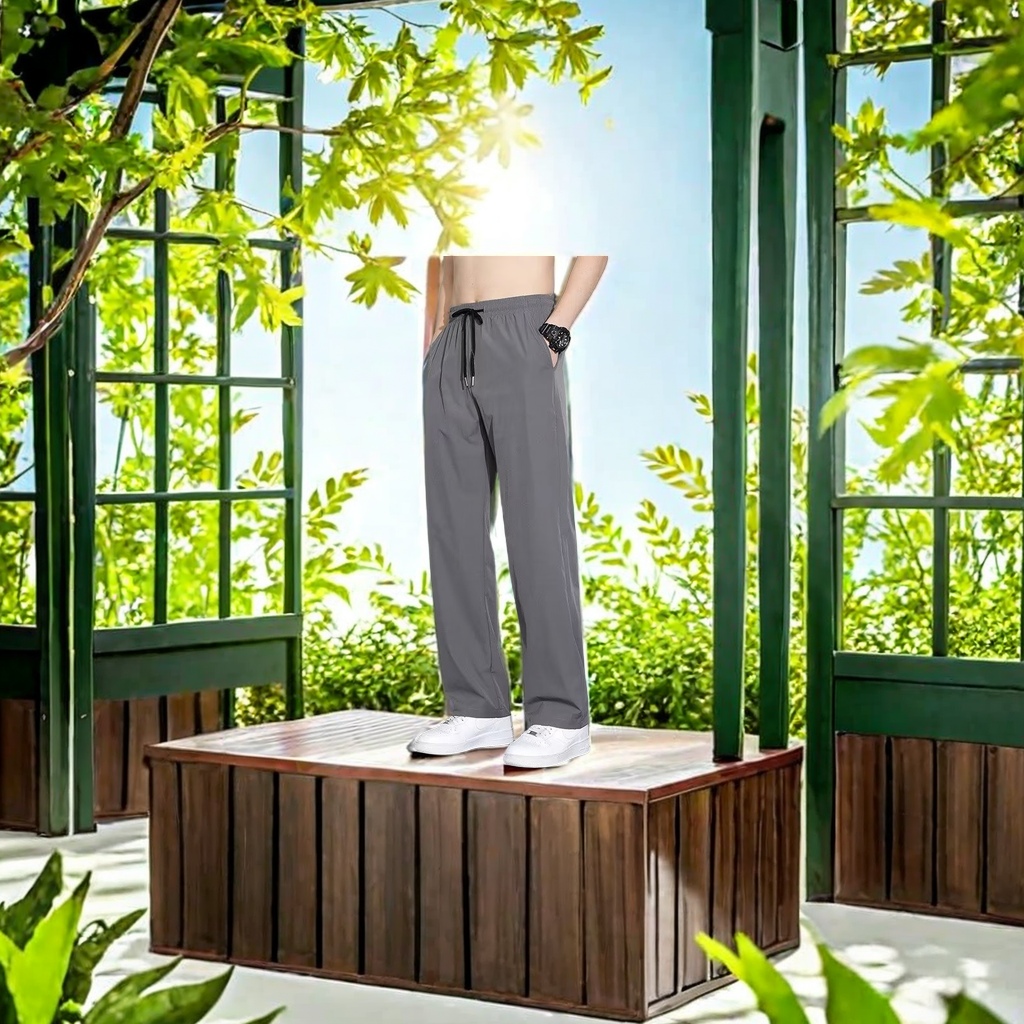 Spring and summer men's ice silk thin casual pants slim Korean straight leg sports pants loose spring and autumn men's sports pants light breathable Specification drawing