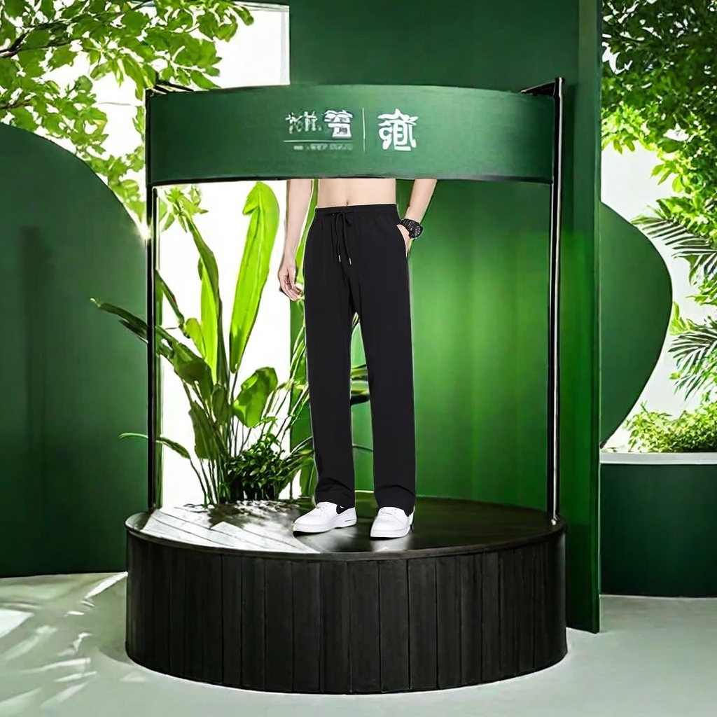 Spring and summer men's ice silk thin casual pants slim Korean straight leg sports pants loose spring and autumn men's sports pants light breathable Item Picture
