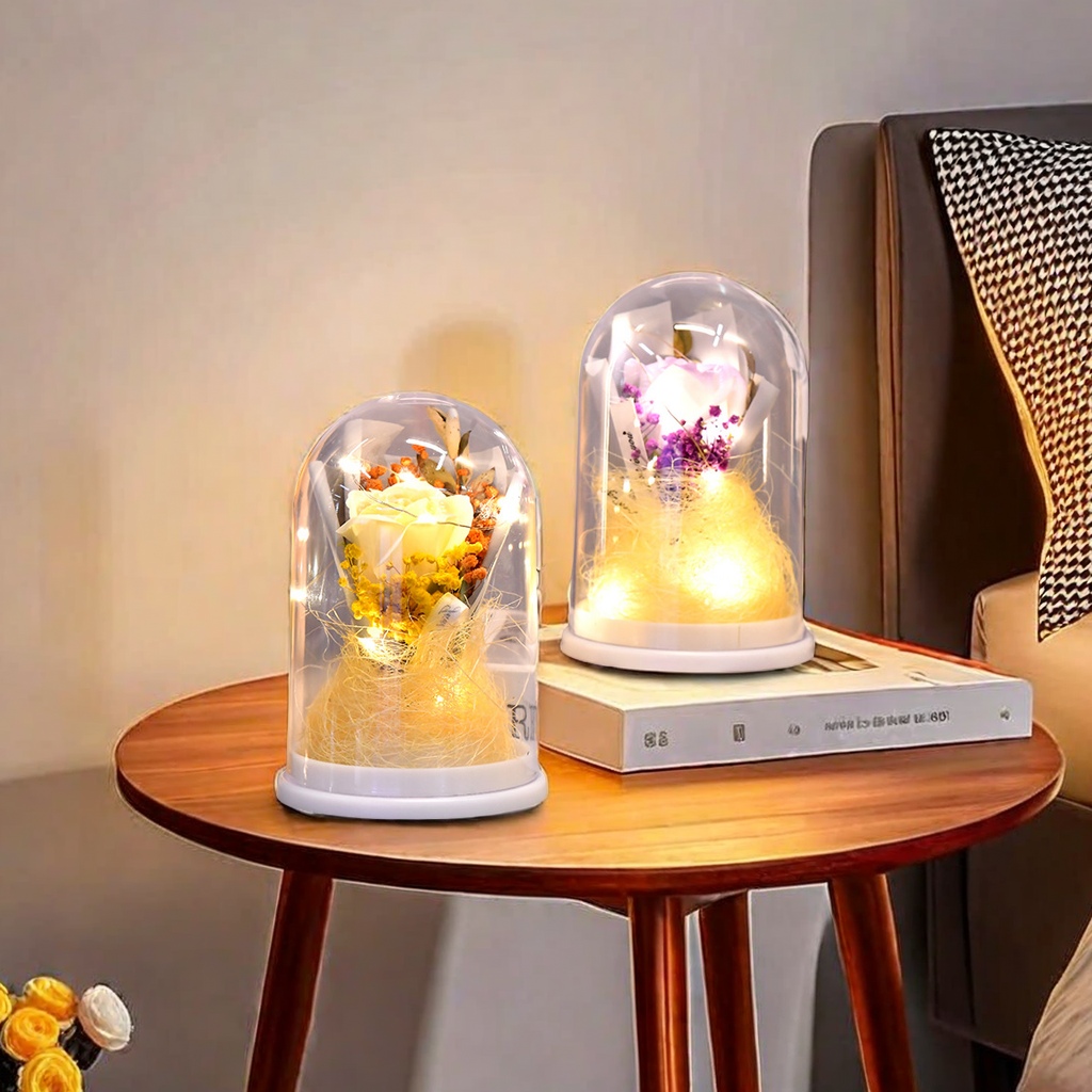 New LED night light, eternal flower decoration, rose plastic cover, desktop ornament, creative gift, lampshade, venue decoration prop, beautiful and practical Specification image