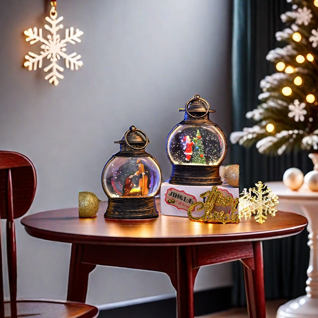 New Christmas decorations, water-filled oval small horse lanterns, interior handicrafts, table ornaments, hand-carried small oil lamps, Christmas atmosphere decoration Specification image